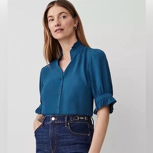 Teal Ruffle Collar Shirt